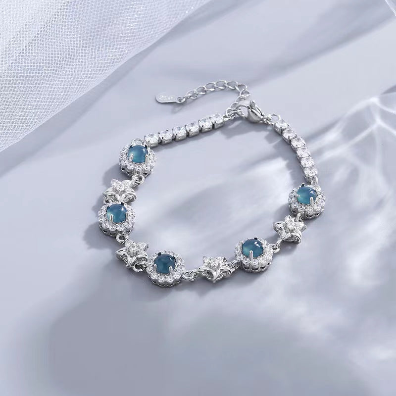 INS style cool and simple temperament aquamarine diamond bracelet