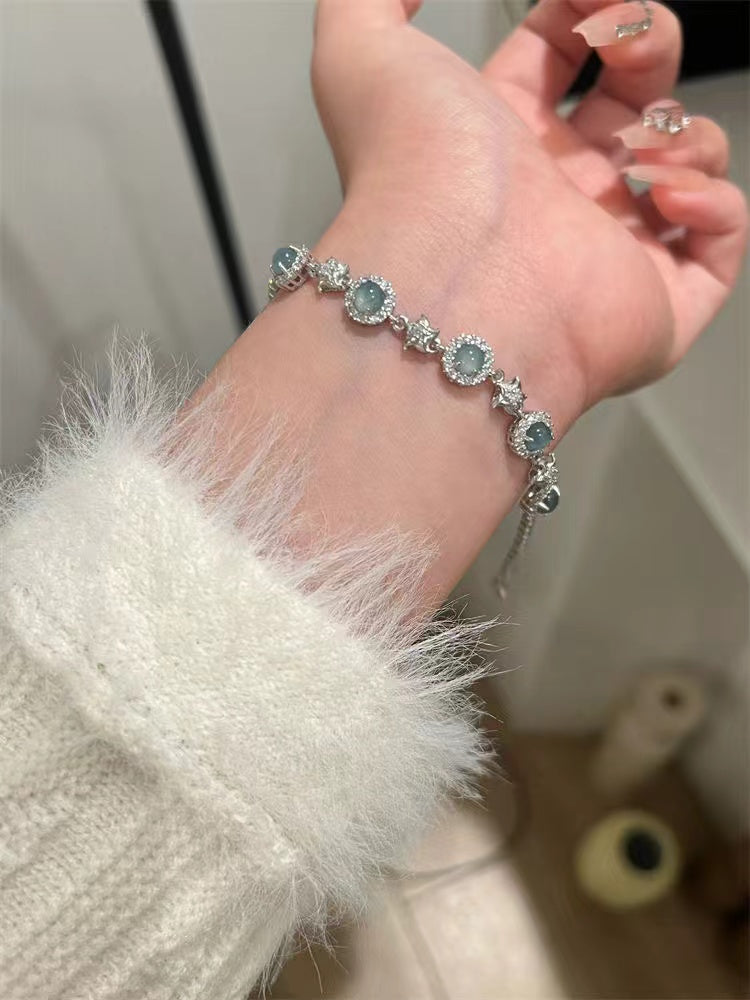 INS style cool and simple temperament aquamarine diamond bracelet